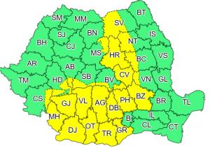 Alertă de ploi, grindină și vijelii în România. 22 județe, sub cod galben de vreme severă în următoarele ore