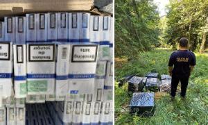 FOTO şi VIDEO. Țigări de contrabandă aduse cu drona din Ucraina şi ascunse într-o livadă din Satu Mare