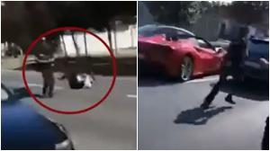 Poliţist din Caraş-Severin luat pe capotă de un şofer de Ferrari. Bărbatul se grăbea la o nuntă şi făcea live pe Facebook