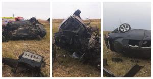 Accident cu un mort şi un rănit, după ce un şofer a pierdut controlul volanului iar maşina s-a răsturnat pe câmp, în Olt