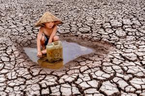 Secetă cruntă în Vietnam. Imagini sfâşietoare cu un copil ce strânge ultimele picături de apă dintr-un lac secat pentru a le duce familiei | GALERIE FOTO