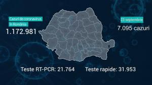 Lista pe judeţe a cazurilor de coronavirus în România, 23 septembrie 2021