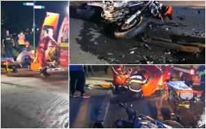Aruncaţi de pe motocicletă, după o ciocnire violentă cu un autoturism, în Cluj