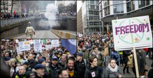 Proteste antirestricţii în Bruxelles. Ciocniri violente între forţele de ordine şi manifestanţi