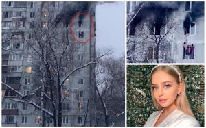 Momentul înfricoșător în care o fată de 18 ani este salvată dintr-un apartament în flăcări, situat la etajul 9, în Moscova