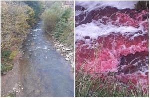 Apele unui râu din ţară s-au colorat peste noapte în roşu. "E foarte ciudat, miroase puţin a oţet"