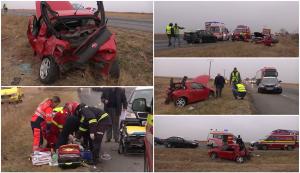 Accident înfiorător la Costești, în Buzău, după ce cutia de viteze a unei mașini s-a blocat în mers. Doi șoferi luptă acum să supraviețuască