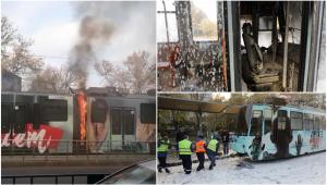 Un tramvai a luat foc pe linia 1 din Bucureşti. Toţi călătorii s-au autoevacuat