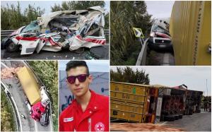 Un TIR condus de un român a strivit o ambulanță a Crucii Roșii, pe un drum din Italia. Șoferul salvării și un pacient au murit pe loc