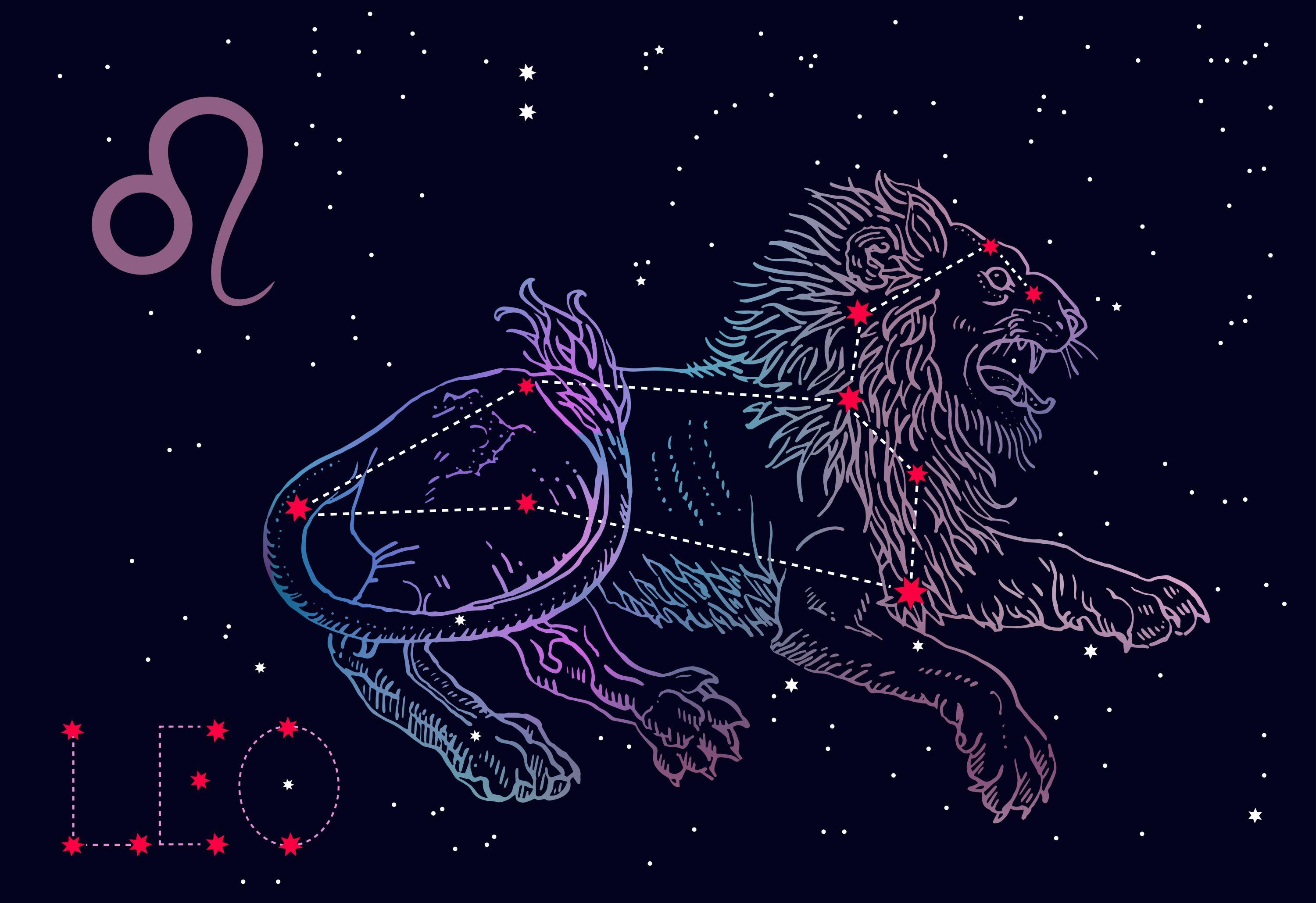 Созвездия льва и девы. Зодиакальное Созвездие Лев. Знак зодиака Лев Созвездие. Созвездие Льва Leo. Лев на Звездном небе.