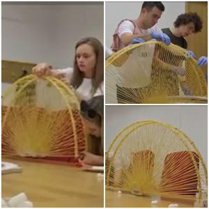 Studenţii de la Universitatea Tehnică din Cluj au construit un pod din spaghete. Câte kg poate să ţină