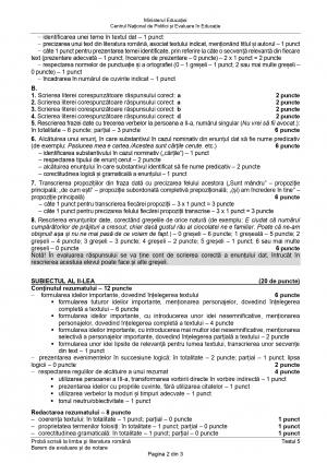 Testul 5 de antrenament pentru Evaluare Naţională 2022 - barem de corectare la limba română