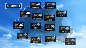 Vremea 12 iunie. Ploile vor continua să cadă în cea mai mare parte a ţării. Maximele se vor încadra între 23 şi 31 de grade