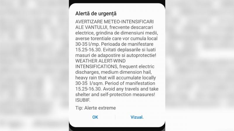 mesaj RO ALERT de vreme rea