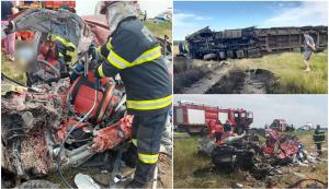 Doi tineri din Belarus au murit nevinovați într-o mașină strivită de TIR, pe un drum din Brăila. După impact, camionul s-a răsturnat pe câmp