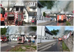 Fostul motel Bicaz a luat foc. Intervenţia pompierilor este dificilă, deoarece clădirea este construită din lemn