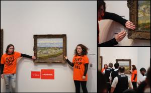 Doi tineri s-au lipit cu adeziv de rama unui tablou pictat de Van Gogh, în semn de protest: "Societatea se prăbuşeşte în jurul nostru"