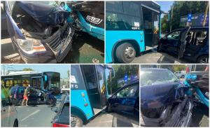 O maşină a intrat într-un autobuz STB. Accident cu şase victime, printre care doi copii, în Bucureşti