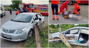 Toyota străpunsă de balustrada metalică, pe un drum din Iași. Soţia şoferului, care se afla pe bancheta din spate, a murit pe loc