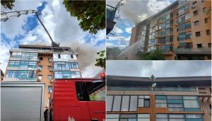 Incendiu la mansarda unui bloc din Voluntari. Pompierii intervin pentru stingerea flăcărilor