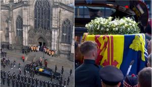 Cortegiul funerar al Reginei Elisabeta a II-a a ajuns la Catedrala St. Giles. Regele Charles a mers pe jos în procesiune, îmbrăcat în costum militar