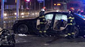 Șofer mort într-un Mercedes făcut praf, pe Șoseaua Olteniței. Bucăți din bolid au zburat la zeci de metri distanță, inclusiv pe terasa unui restaurant