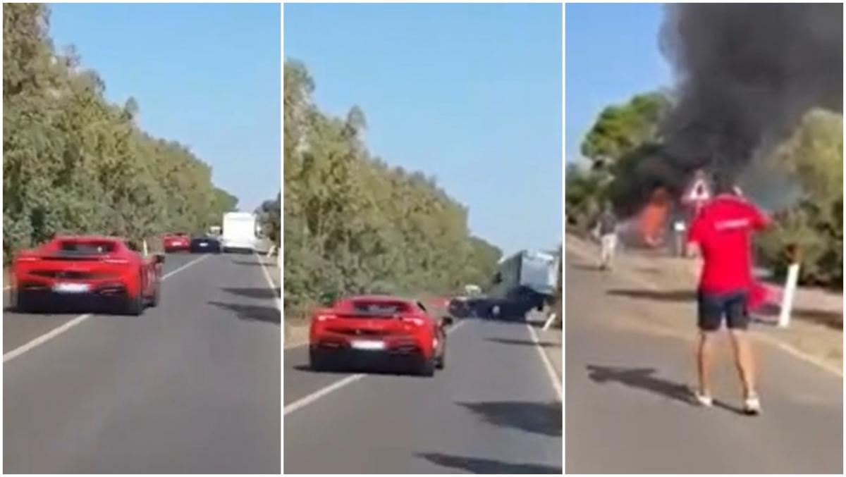 “Ho visto la morte in faccia!”  Marito e moglie finirono carbonizzati in una Ferrari in fiamme su una strada in Italia.  Il momento della tragedia è stato filmato