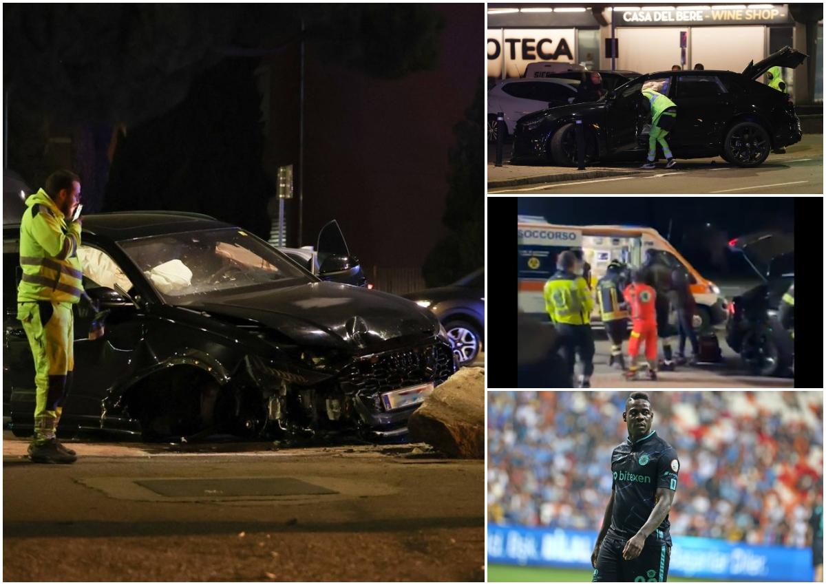 Calciatore Mario Balotelli, grave incidente stradale in Italia.  Ha distrutto la sua auto dopo aver colpito un parapetto