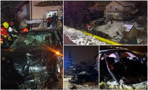 Şofer inconştient, cu o alcoolemie uriaşă pe drumurile din Cluj. A plonjat cu maşina de pe un pod direct în curtea unei case