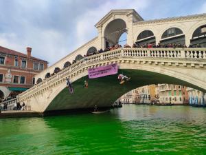Primarul Veneției, exasperat de "eco-vandali". Activiștii de mediu au vopsit în verde apa de pe Marele Canal din Veneţia în semn de protest