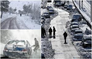 Atena, sub zăpadă în urma furtunii "Barbara". Vremea extremă a perturbat traficul, şcolile au fost închise. Oamenii, îndemnaţi să stea în casă