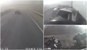 Momentul în care s-a produs carambolul de coşmar de pe autostrada M1 din Ungaria. Maşinile s-au izbit puternic din cauza lipsei de vizibilitate