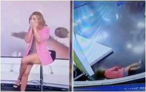 Momentul dramatic când o prezentatoare se prăbuşeşte în direct, în timpul unei emisiuni la o televiziune din Columbia