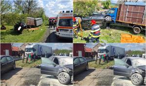 Dezastru pe o șosea din Caraş Severin. Un mort și patru răniți, după ce un TIR, o autoutilitară şi trei mașini s-au făcut zob. Vehiculele "au zburat" de pe şosea