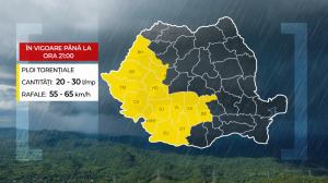 15 județe sub cod de furtuni până la ora 21. În Buzău, o ploaie torențială a făcut prăpăd în doar câteva zeci de minute. "Am scos copilul pe geam"
