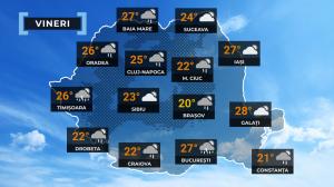 Vremea de mâine, 26 mai. Plouă în toată țară. Vom avea parte de averse, cu descărcări electrice și intensificări ale vântului