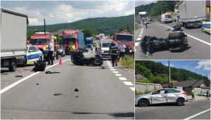 Accident mortal pe DN 7 în Argeş. Un tânăr motociclist a murit, după ce a intrat în coliziune cu două maşini. Traficul, oprit