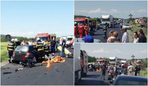 Prăpăd pe DN 6, în Caraş-Severin. Cinci persoane, între care şi un copil, rănite într-un accident cu două mașini. A intervenit elicopterul SMURD