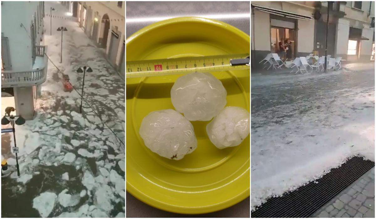 Grandinate “straordinarie” hanno devastato il Nord Italia.  Un fiume di ghiaccio ha inondato le strade di Serengo, nel milanese