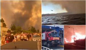 Trei focare uriașe ard necontrolat în Rodos, mii de oameni au fost evacuați. Pompierii români aflaţi în Grecia, trimiși pe insulă