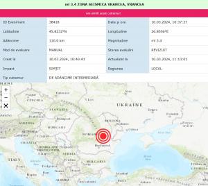 Cutremur azi în România. Seismul s-a produs în Vrancea, la 110 kilometri adâncime