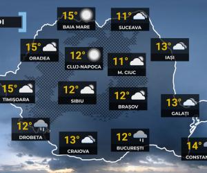 Vremea de mâine 6 noiembrie. Sunt aşteptate ploi în cea mai mare parte a ţării. Maxime, între 9 şi 16 grade