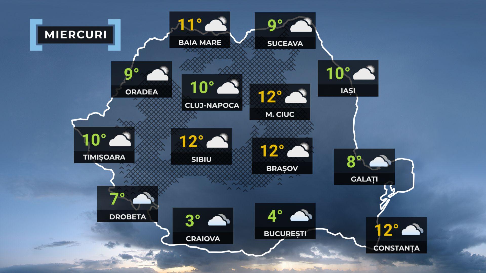 Vremea de mâine 17 decembrie. Ceaţă şi burniţă în cea mai mare parte a ţării. Maxime, între 3 şi 14 grade