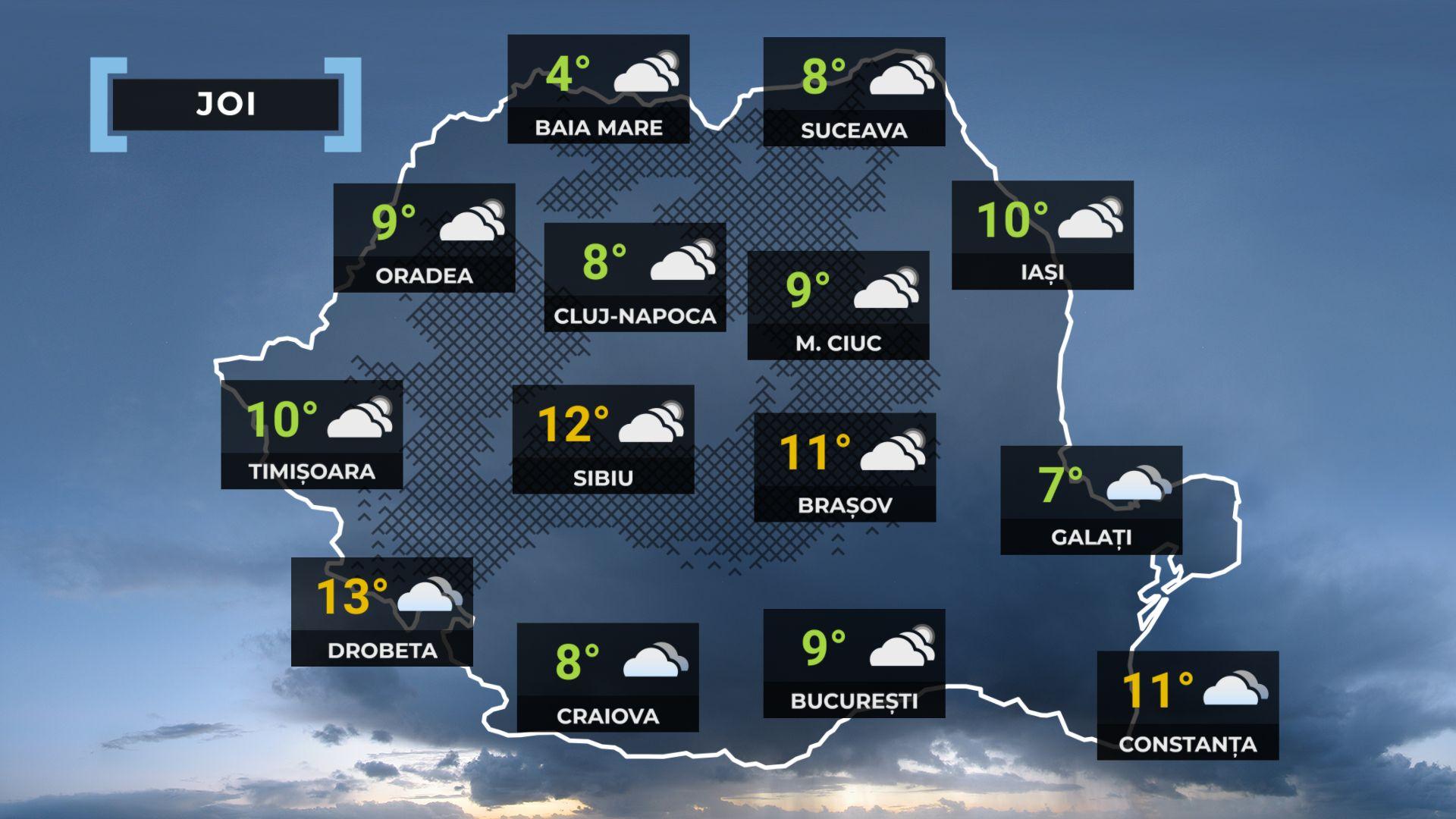 Vremea de mâine 18 decembrie. Cerul va fi mai mult noros. Maxime, între 4 şi 15 grade
