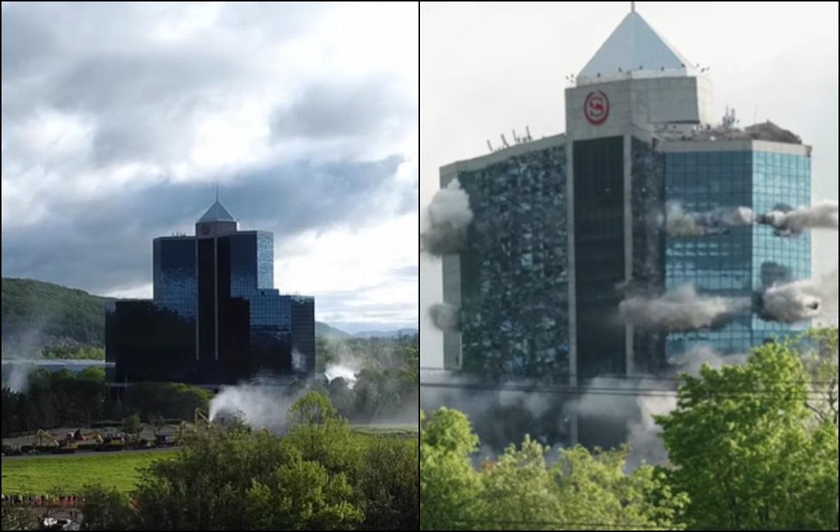 Momentul în care Sheraton Crossroads, hotelul-simbol din New Jersey, este demolat