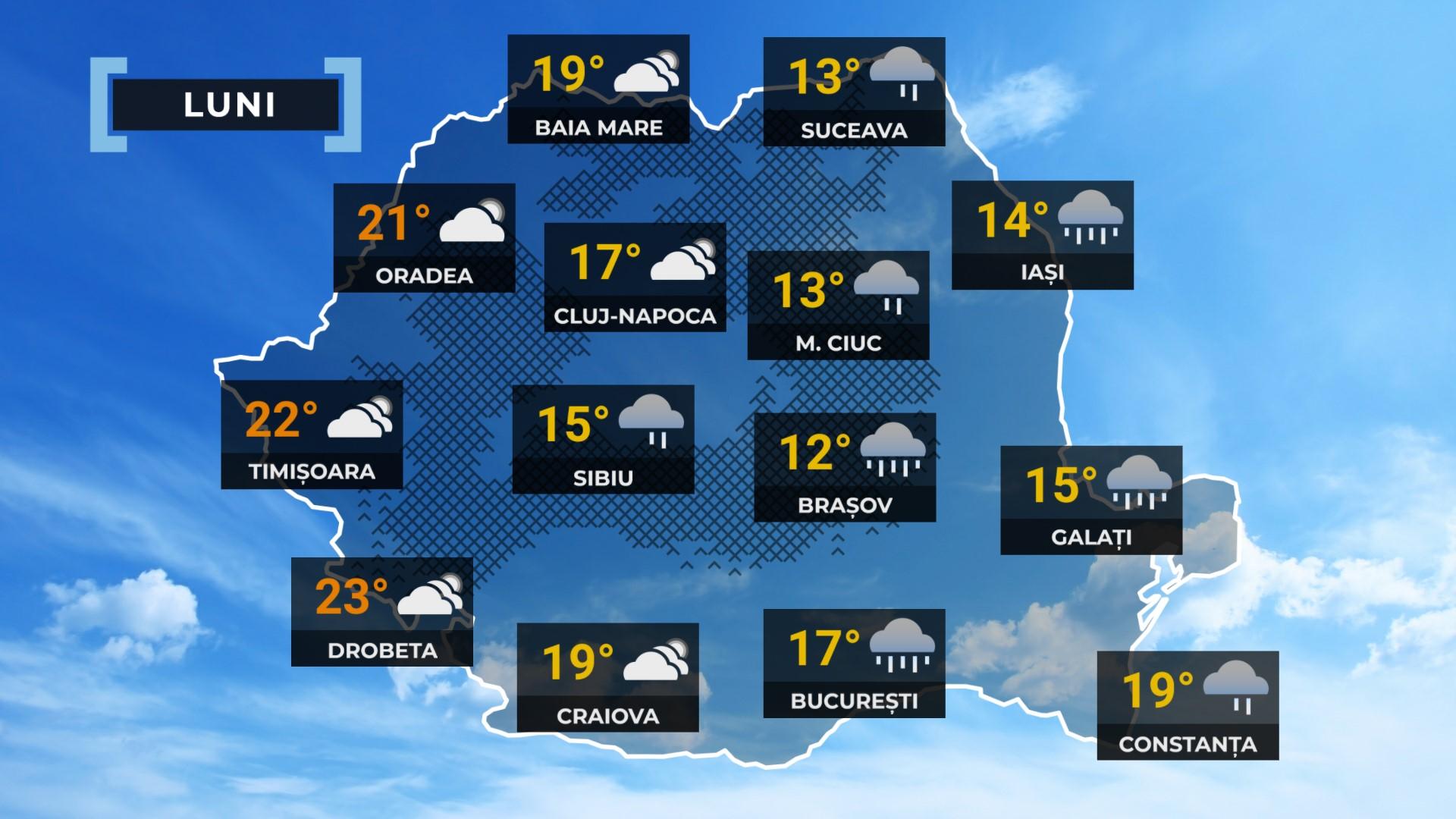 Vremea de mâine 26 mai. Nu scăpăm de ploi, maximele zilei se vor încadra între 12 şi 23 de grade