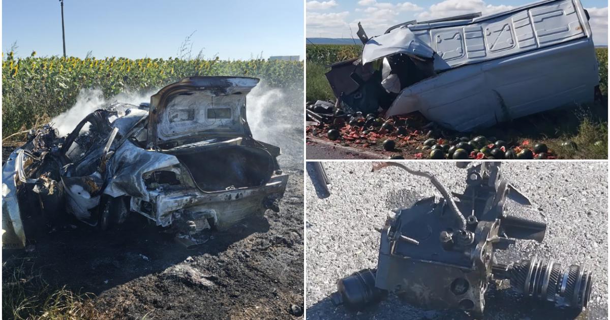 Accident mortal între o maşină în flăcări şi o dubă, în zona Olt-Teleorman