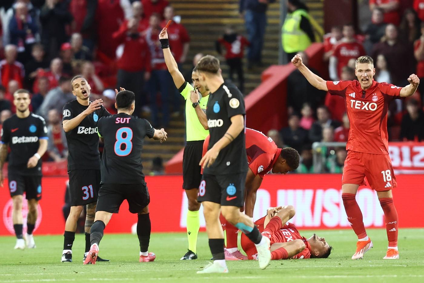 Aberdeen FCSB 2-2 în playoff-ul Europa League. Roș-albaștrii au jucat în 10 oameni mai mult de o repriză