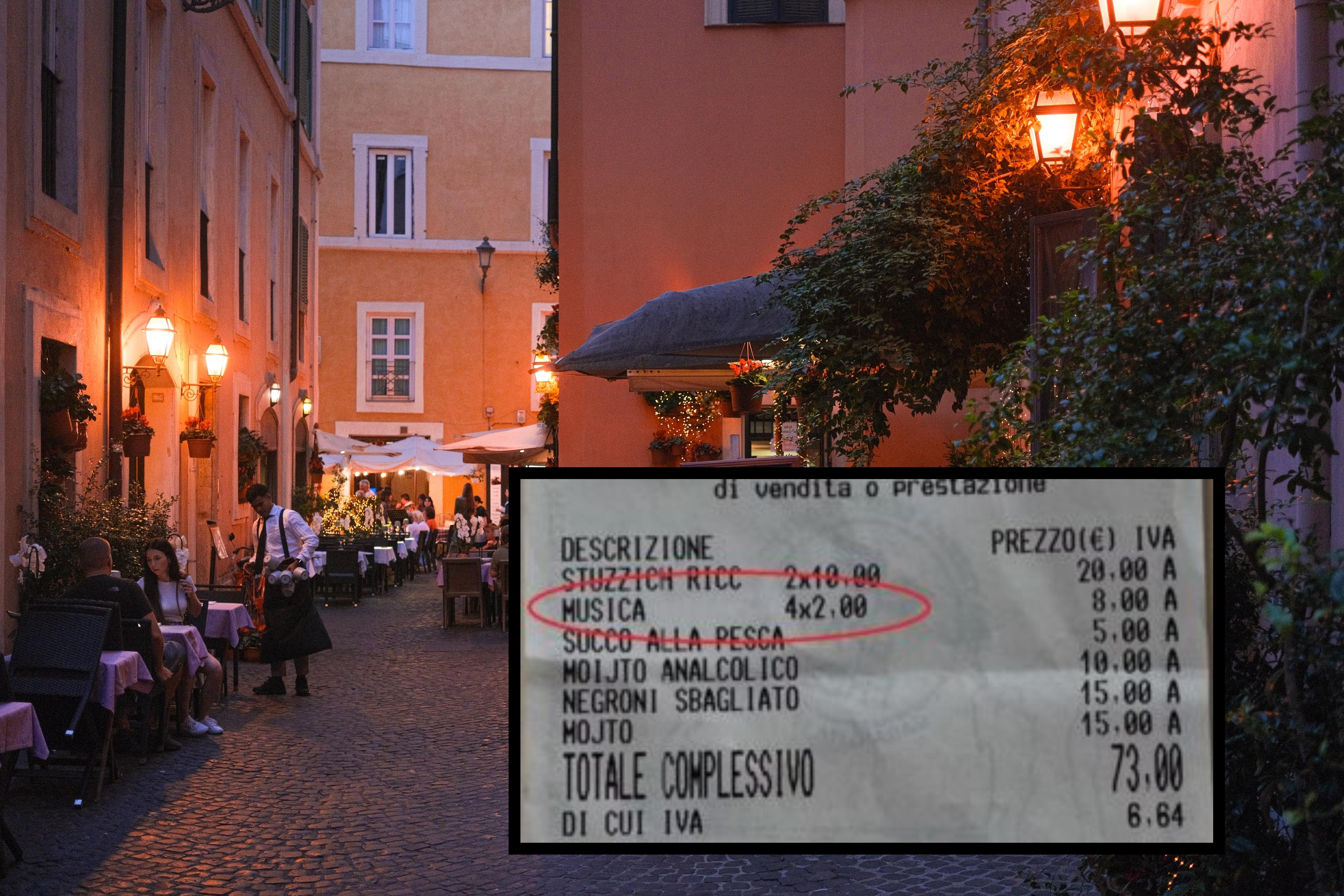 Taxă bizară pe nota de plată a unor turişti din Italia: 2 euro de persoană pentru "muzică de fundal"