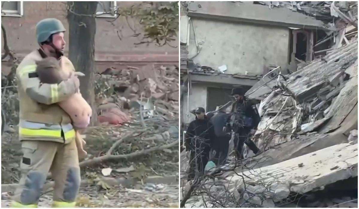 Atac barbar de ziua lui Putin, acuză Zelenski. Momentul în care un copil este scos viu din moloz, în Ucraina